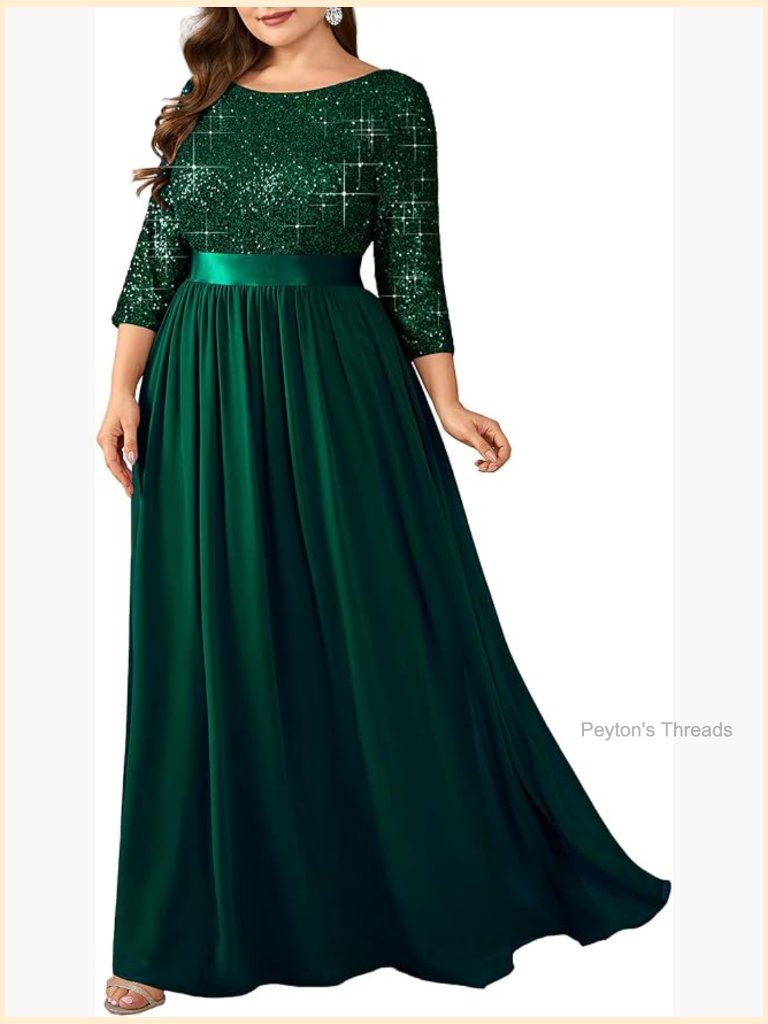 Sequin Chiffon Plus Size A-Line Maxi Formal Evening Dress